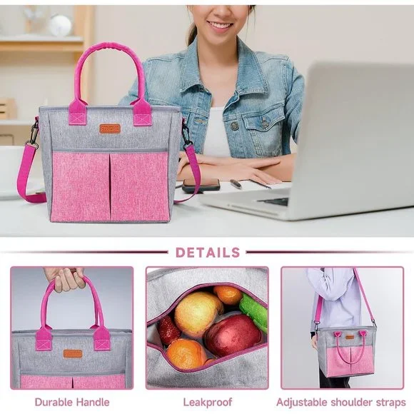 Insulated Reusable Adjustable Crossbody Strap Thermal Tote Lunch Bag - Picture 4 of 6